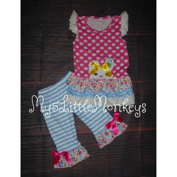 Other - Boutique Girls Easter Bunny Rabbit Tunic Ruffle Leggings Outfit